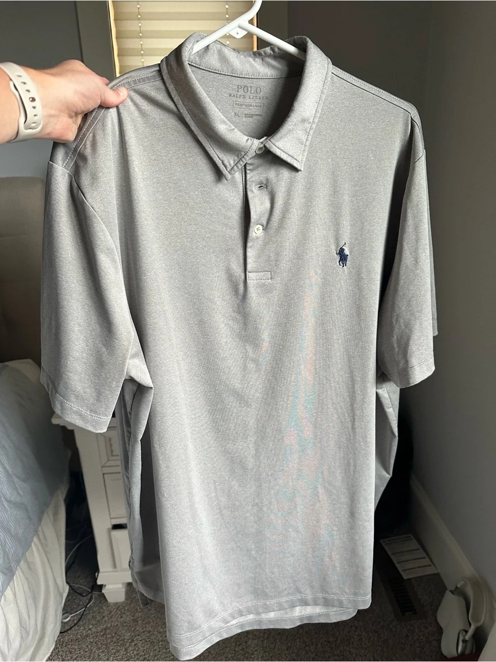 Polo by Ralph Lauren Men’s Heather Gray Short-Sleeve Polo with Navy Pony.